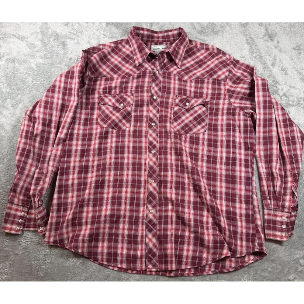 Vtg Wrangler Wrancher Plaid Pearl Snap Shirt Men's XL Long Sleeve Western Cowboy